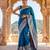 Peacock-blue blended cotton woven saree with blouse