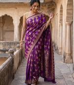 Purple silk blend woven saree with blouse