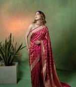 Rani pink satin woven saree with blouse