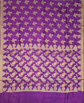 Purple silk blend woven saree with blouse 3