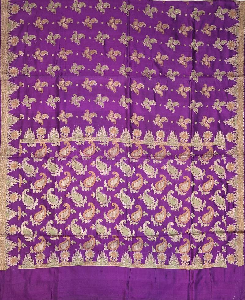 Purple silk blend woven saree with blouse