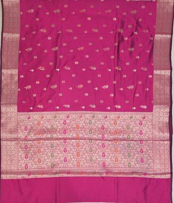 Rani pink katan silk woven saree with blouse 2