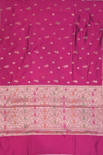Rani pink katan silk woven saree with blouse