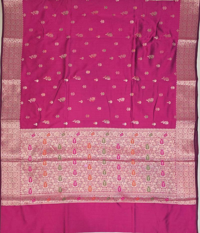 Rani pink katan silk woven saree with blouse
