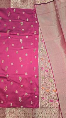 Rani pink katan silk woven saree with blouse 3