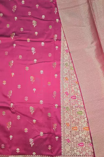 Rani pink katan silk woven saree with blouse