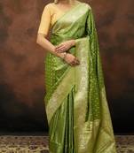 Pista green satin woven saree with blouse