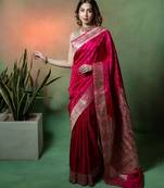 Rani pink satin woven saree with blouse