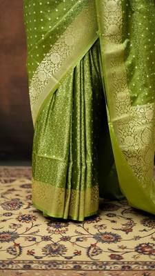 Pista green satin woven saree with blouse 4