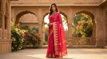 Rani pink katan silk woven saree with blouse 2
