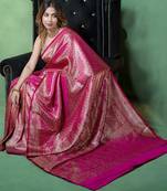 Rani pink satin woven saree with blouse
