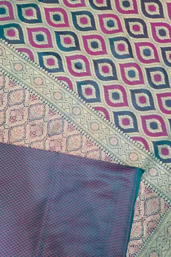 Rama green satin woven saree with blouse