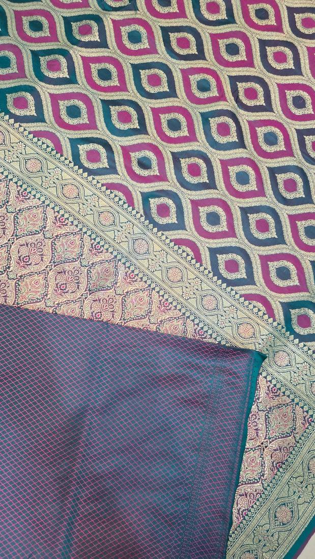 Rama green satin woven saree with blouse