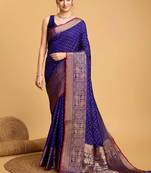 Blue woven design art silk kanjivaram saree with blouse piece