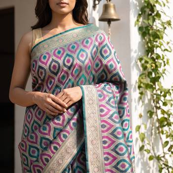 Rama green satin woven saree with blouse 4