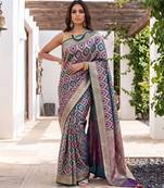 Rama green satin woven saree with blouse