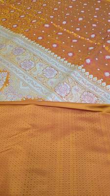 Mustard satin woven saree with blouse 2