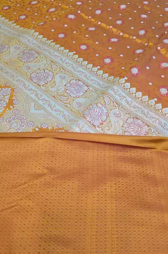 Mustard satin woven saree with blouse