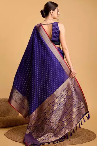 Blue woven design art silk kanjivaram saree with blouse piece