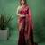 Maroon satin woven saree with blouse