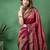 Maroon satin woven saree with blouse