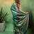Rama-green satin woven saree with blouse