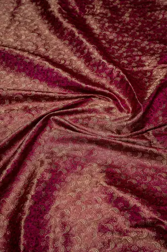 Maroon satin woven saree with blouse