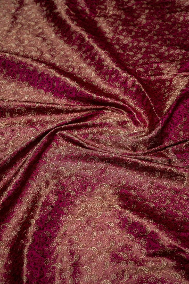 Maroon satin woven saree with blouse