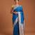 Peacock blue satin woven saree with blouse