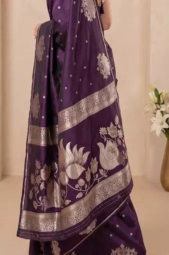 Purple ethnic motifs zari silk blend handloom banarasi saree