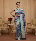 Rama green satin woven saree with blouse