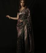 Rama green satin woven saree with blouse