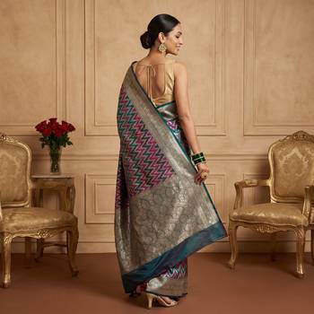 Rama green satin woven saree with blouse 2