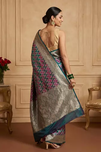 Rama green satin woven saree with blouse