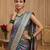 Rama green satin woven saree with blouse