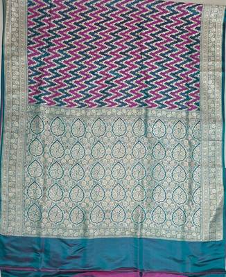 Rama green satin woven saree with blouse 4