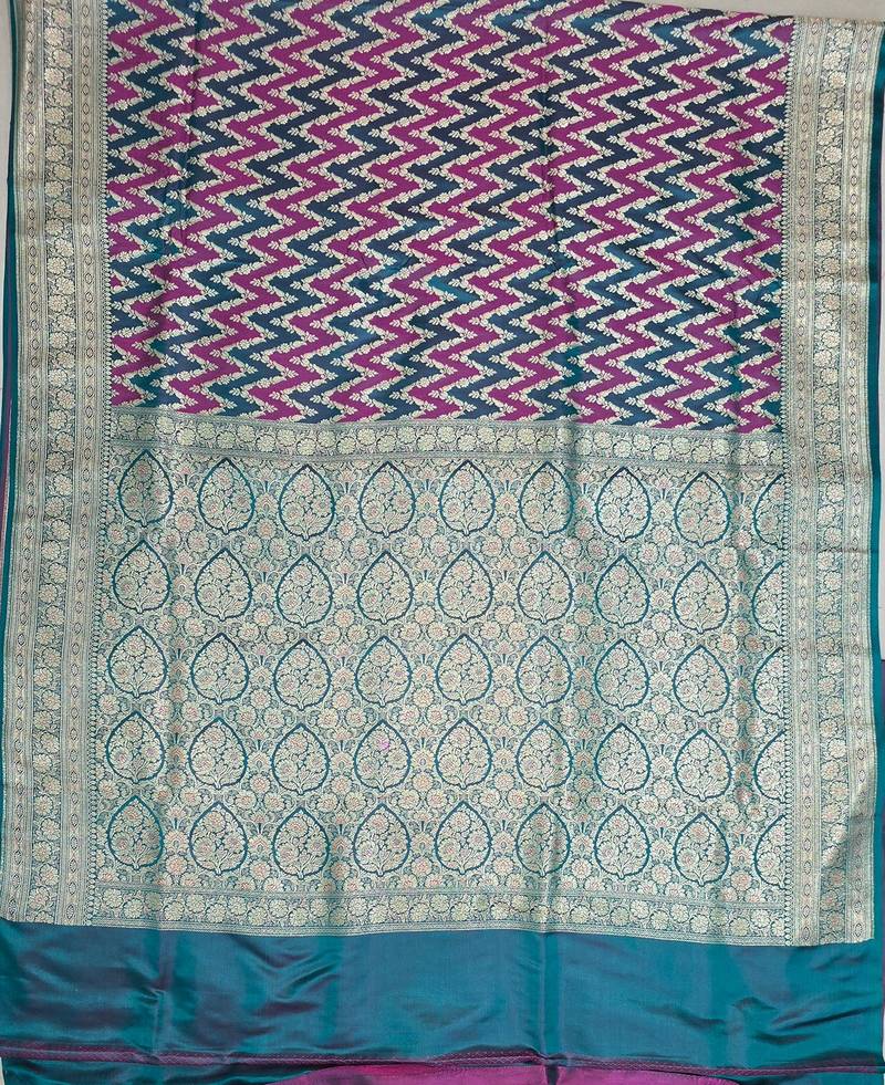 Rama green satin woven saree with blouse
