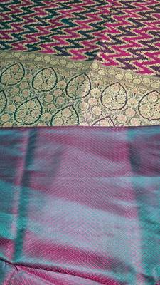 Rama green satin woven saree with blouse 5