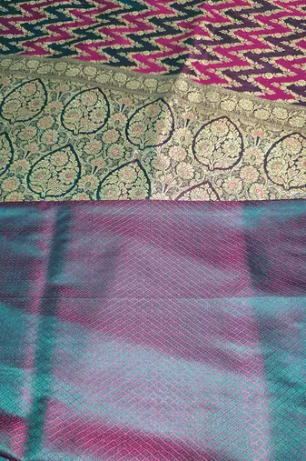 Rama green satin woven saree with blouse
