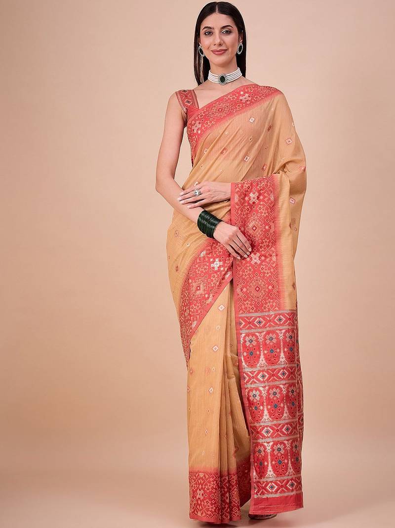 Mustard woven design zari saree with unstitched blouse