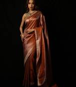 Rust satin woven saree with blouse