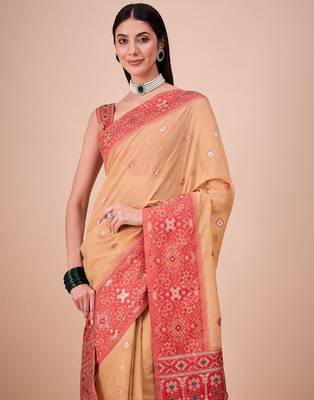 Mustard woven design zari saree with unstitched blouse 4