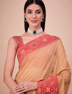 Mustard woven design zari saree with unstitched blouse 5