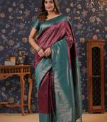 Burgundy ethnic motifs woven design silk blend kanjeevaram sarees