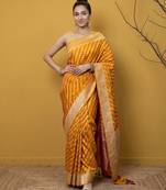 Mustard satin woven saree with blouse