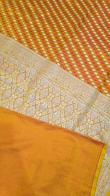 Mustard satin woven saree with blouse 2