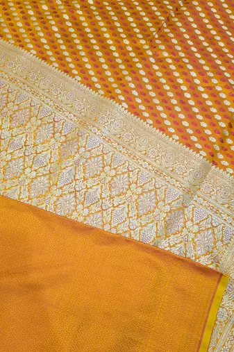 Mustard satin woven saree with blouse
