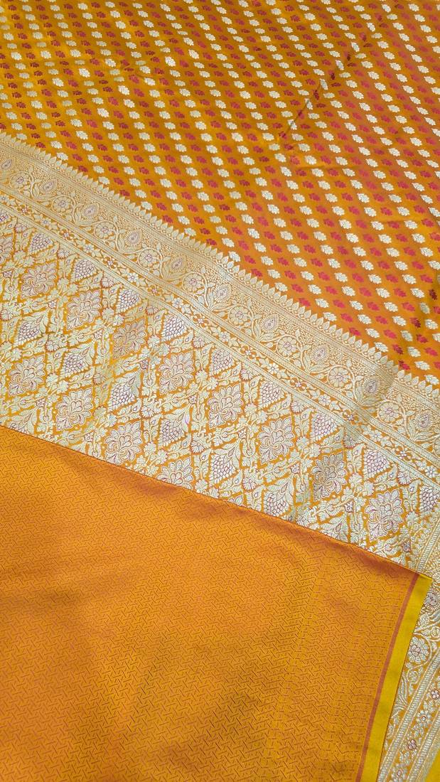Mustard satin woven saree with blouse