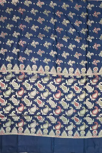 Navy blue silk blend woven saree with blouse