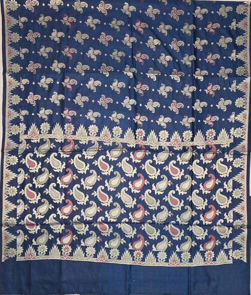 Navy blue silk blend woven saree with blouse
